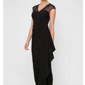 NWT Alex Evenings Black Asymmetrical Gown with Cap Sleeves